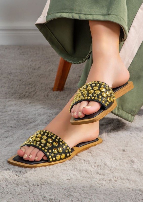 GIA SUMMER SANDALS WITH STUDS - FLATS - Black -