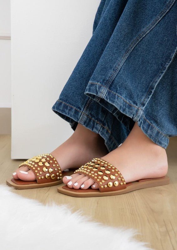 GIA SUMMER SANDALS WITH STUDS - FLATS - Tan -