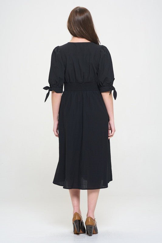 Puff Sleeve Button Down Midi Dress – Vintage Charm - -