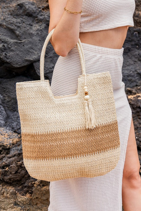 Valeria Two-Tone Straw Tote - -