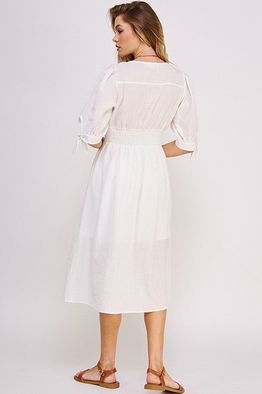 Puff Sleeve Button Down Midi Dress – Vintage Charm - -