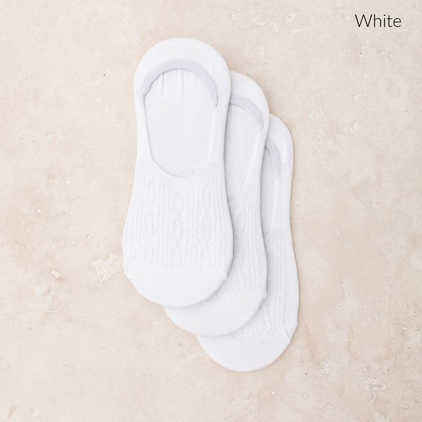 No Slip Cable Knit Sneaker Socks - 3 Pack - -