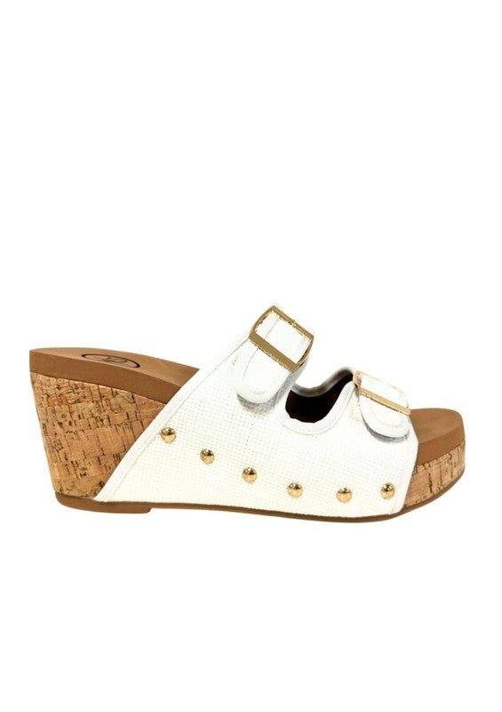 CADE WOMEN'S CORK DESIGN WEDGE - PLATFORM - White Raffia -