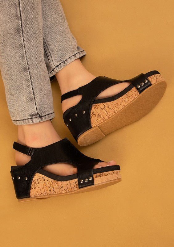 HANNAH THICK SOLE ROMAN WEDGES - PLATFORMS - Black -
