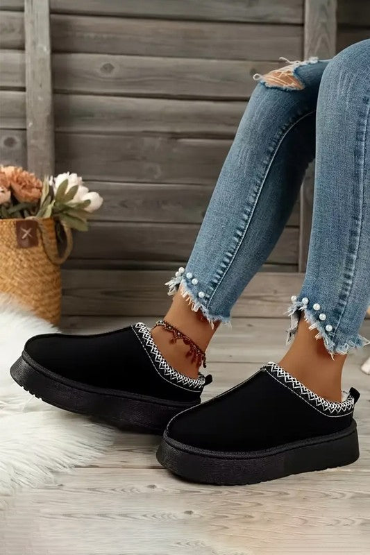 Contrast Print Suede Plush Lined Snow Boots - -