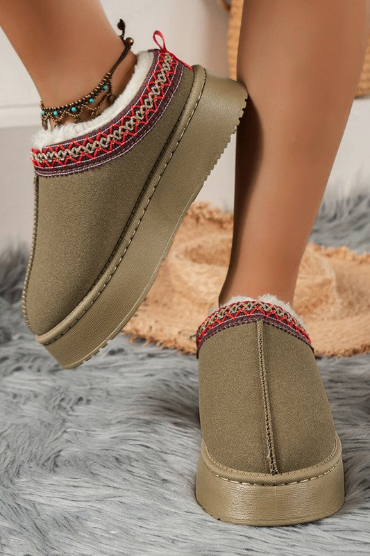 Contrast Print Suede Plush Lined Snow Boots - -