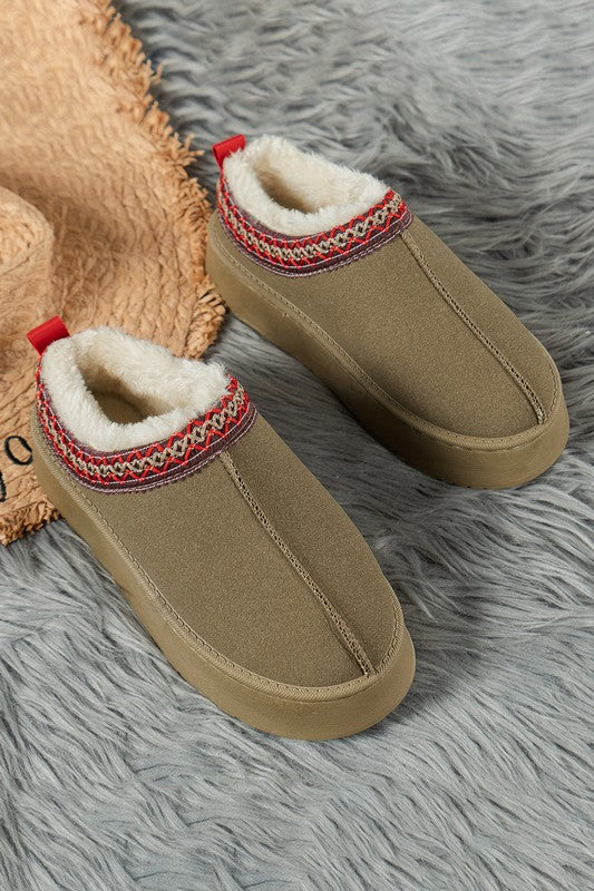 Contrast Print Suede Plush Lined Snow Boots - -