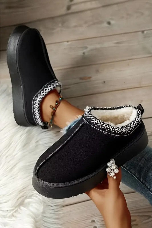 Contrast Print Suede Plush Lined Snow Boots - -