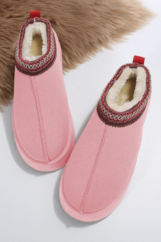 Contrast Print Suede Plush Lined Snow Boots - -