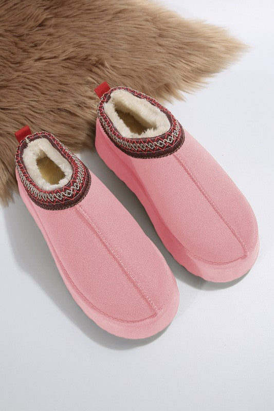 Contrast Print Suede Plush Lined Snow Boots - -