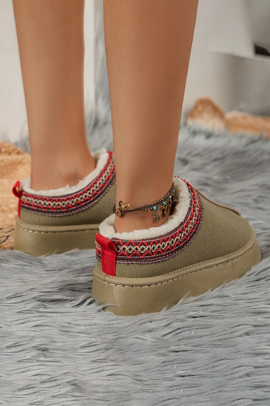 Contrast Print Suede Plush Lined Snow Boots - -