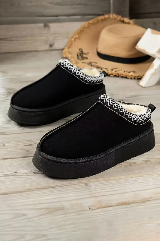 Contrast Print Suede Plush Lined Snow Boots - -