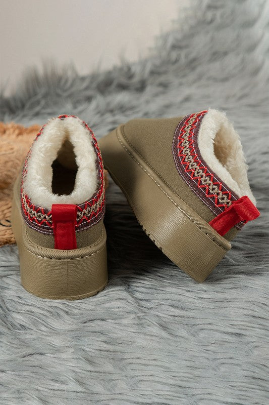 Contrast Print Suede Plush Lined Snow Boots - -
