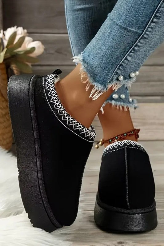Contrast Print Suede Plush Lined Snow Boots - -