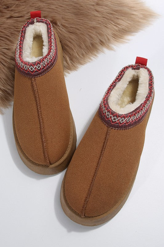 Contrast Print Suede Plush Lined Snow Boots - -