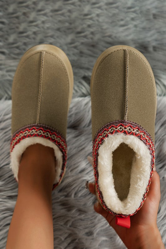 Contrast Print Suede Plush Lined Snow Boots - -