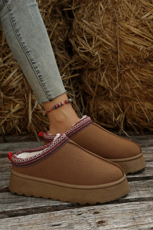 Contrast Print Suede Plush Lined Snow Boots - -