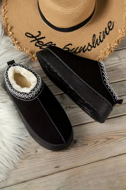 Contrast Print Suede Plush Lined Snow Boots - -