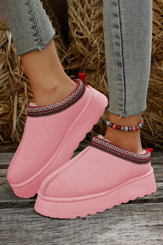 Contrast Print Suede Plush Lined Snow Boots - -