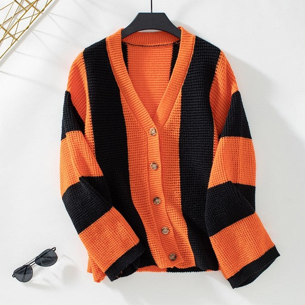 Color block striped knit cardigan - -