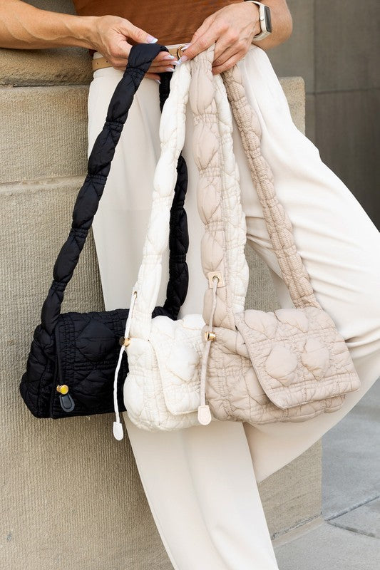 Brinley Quilted Puffer Foldover Crossbody - -