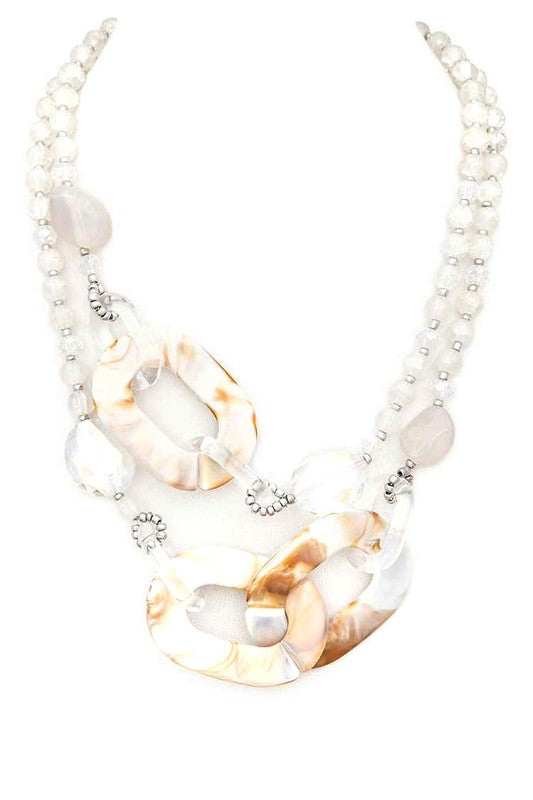 Mix Stone Layer Statement Necklace - White O S -