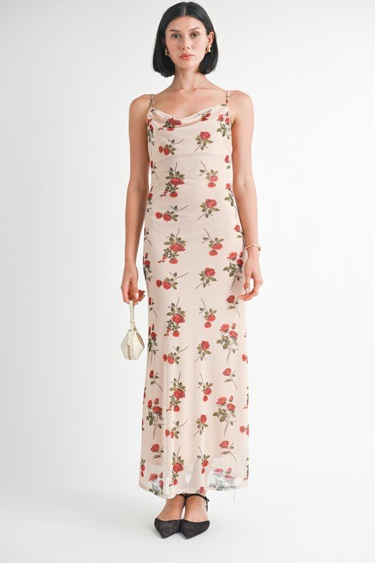 Cowl Neck Open Back Maxi Dress – Statement Style - -