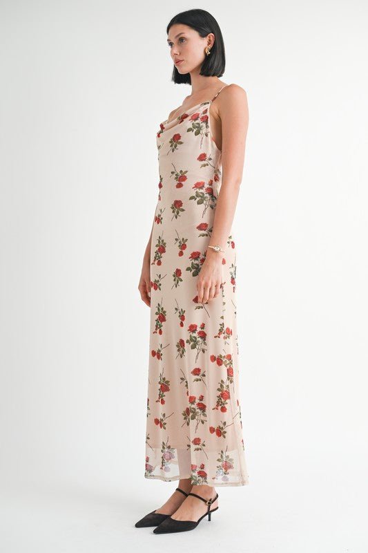Cowl Neck Open Back Maxi Dress – Statement Style - -
