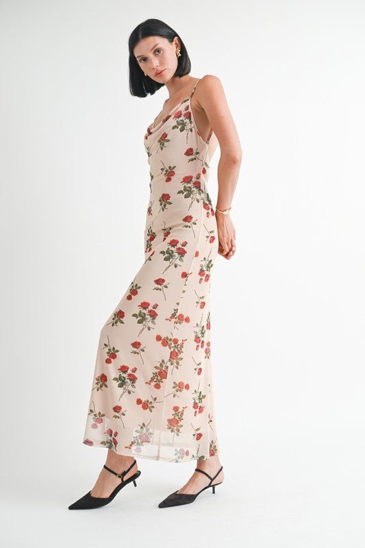 Cowl Neck Open Back Maxi Dress – Statement Style - -