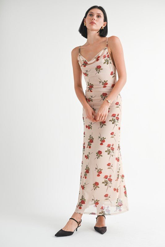 Cowl Neck Open Back Maxi Dress – Statement Style - -