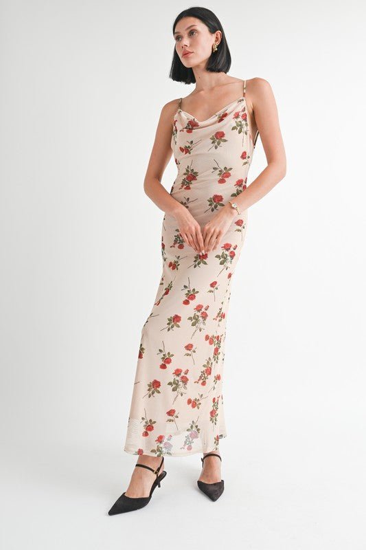 Cowl Neck Open Back Maxi Dress – Statement Style - -