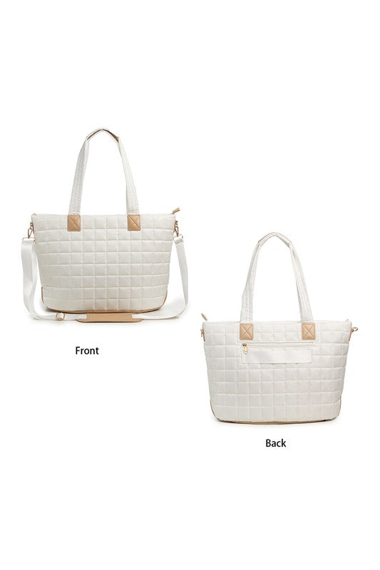 Mila Quilted Traveler Tote with Mini Clutch - -