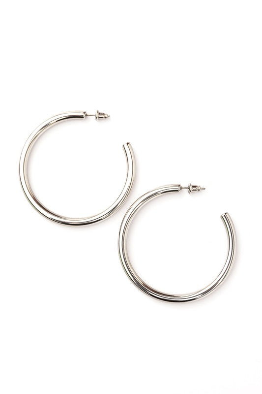 14K STAINLESS STEEL OPEN HOOP EARRINGS - Silver OneSize -