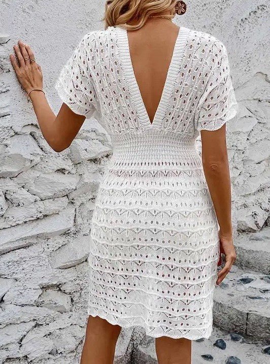 Deep V Eyelet Cover Up Dress – Beach Luxe - -
