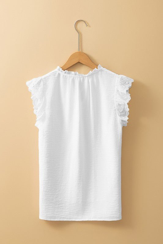 Embroidered Ruffle Trim Blouse – Romantic White - -