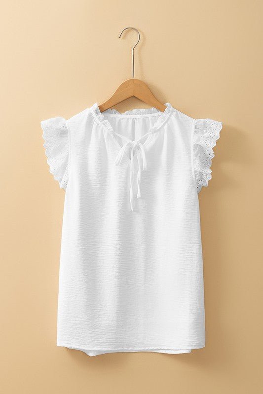 Embroidered Ruffle Trim Blouse – Romantic White - -