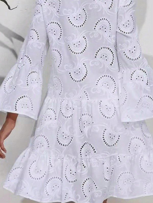Cotton Embroidered Hollow Tiered Button Dress – | Shannon’s Chique Boutique