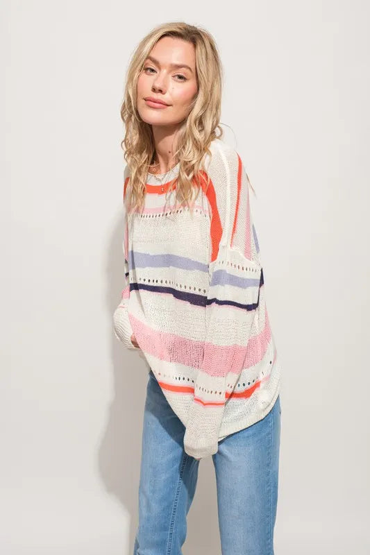 Lightweight Striped Coastal Sweater – Casual Loose Fit | SCB Boutique.