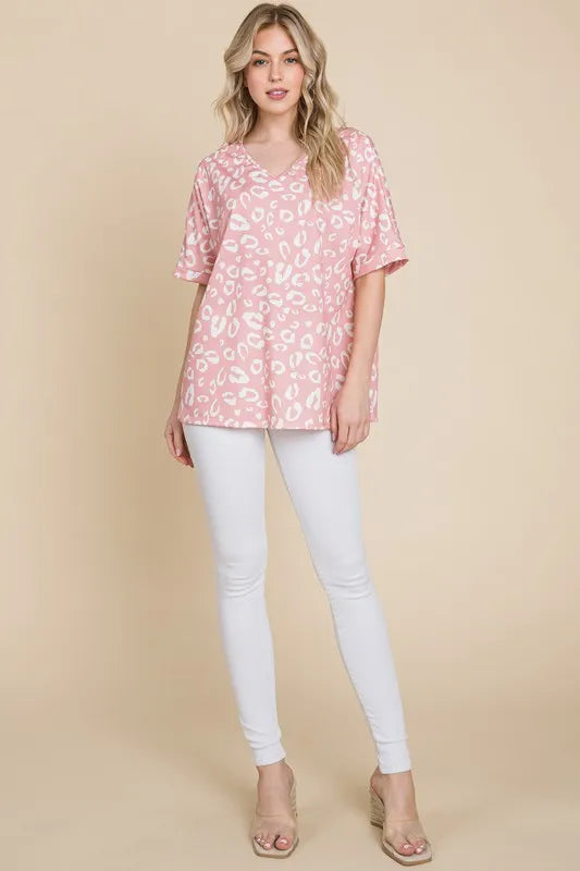 BOMBOM Loose Fit Animal Print Soft Knit Top - -