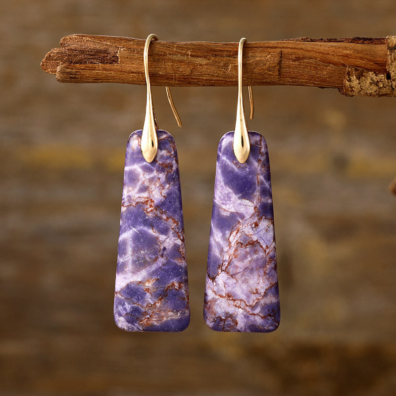 Earthy Copper Stone Drop Earrings - Purple Gold One Size -