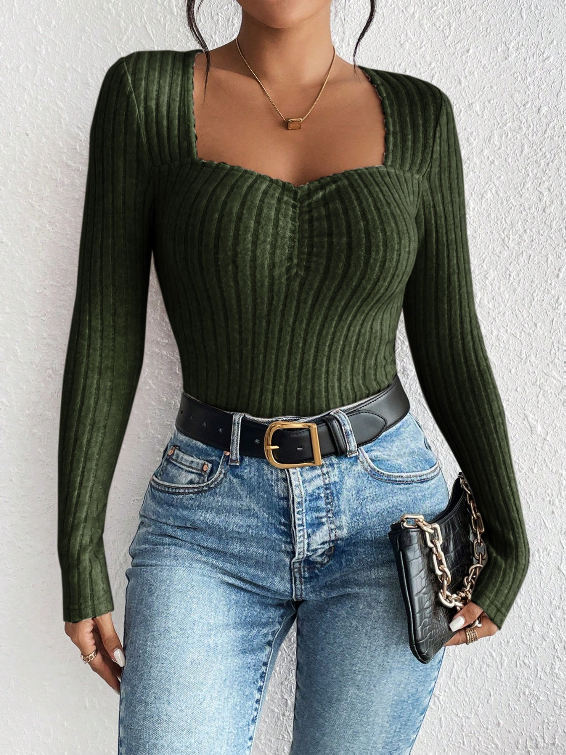 Honey Ribbed Long Sleeve T-Shirt - -