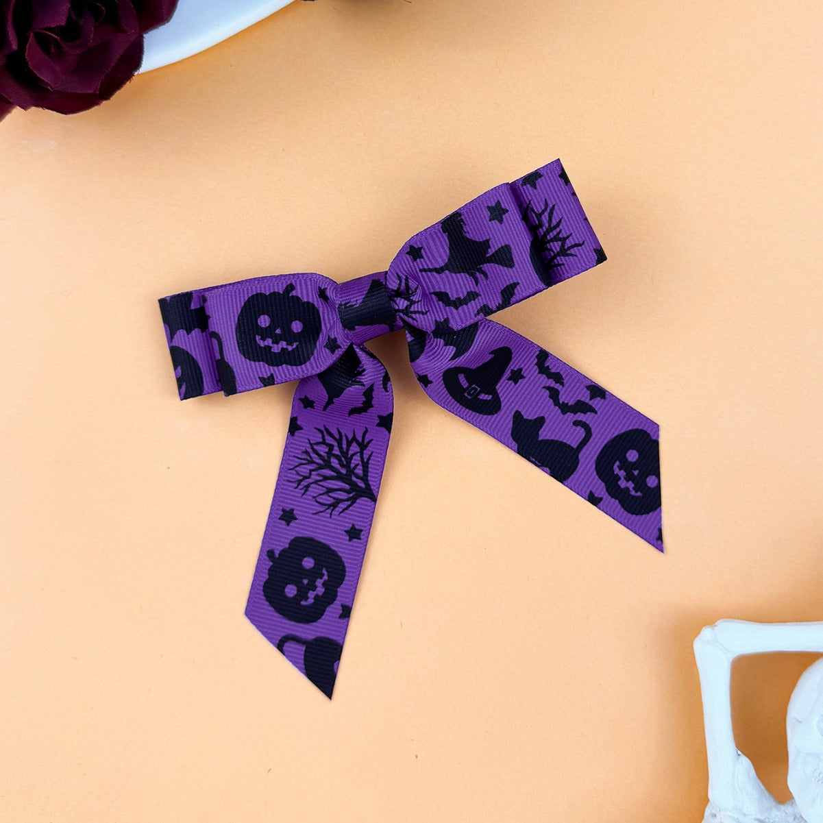 2-Piece Polyester Bow Hair Clip - Violet One Size -