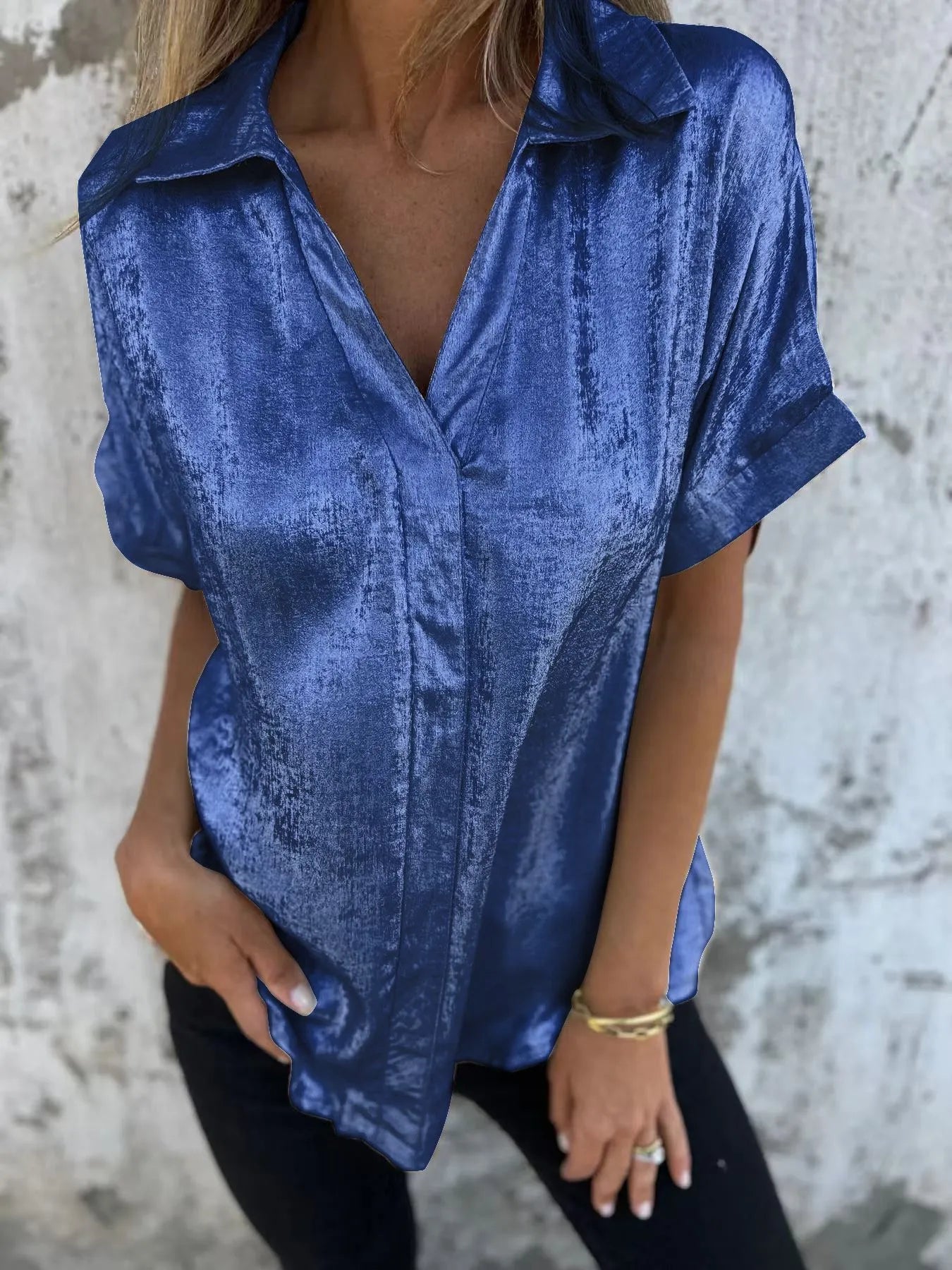 Shannon's Chique Boutique - Plus Size Collared Shirt - Blue -