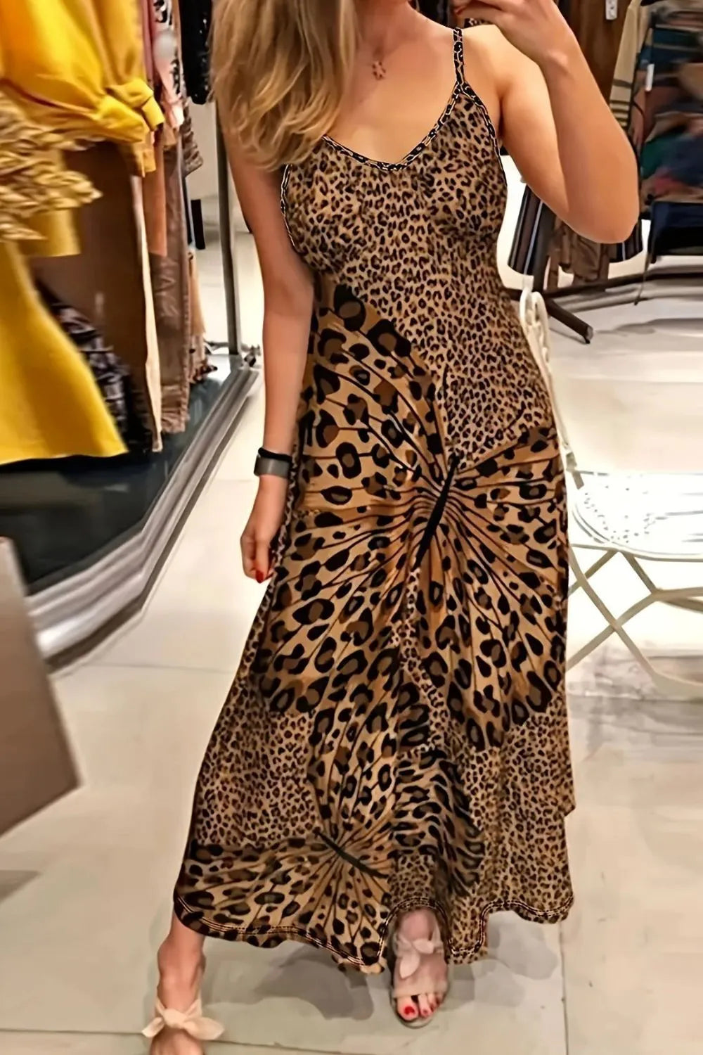 Butterfly Leopard Maxi Cami Dress - -