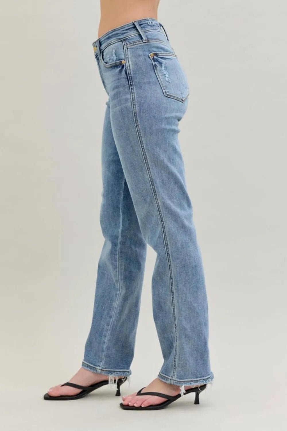 Judy Blue Frayed Hem Cell Phone Pocket Dad Jeans – | Shannon’s Chique Boutique
