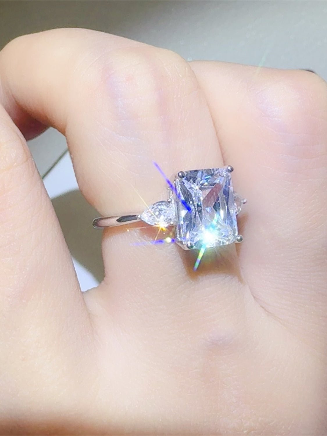 3 Carat Moissanite 925 Sterling Silver Square Shape Ring - -