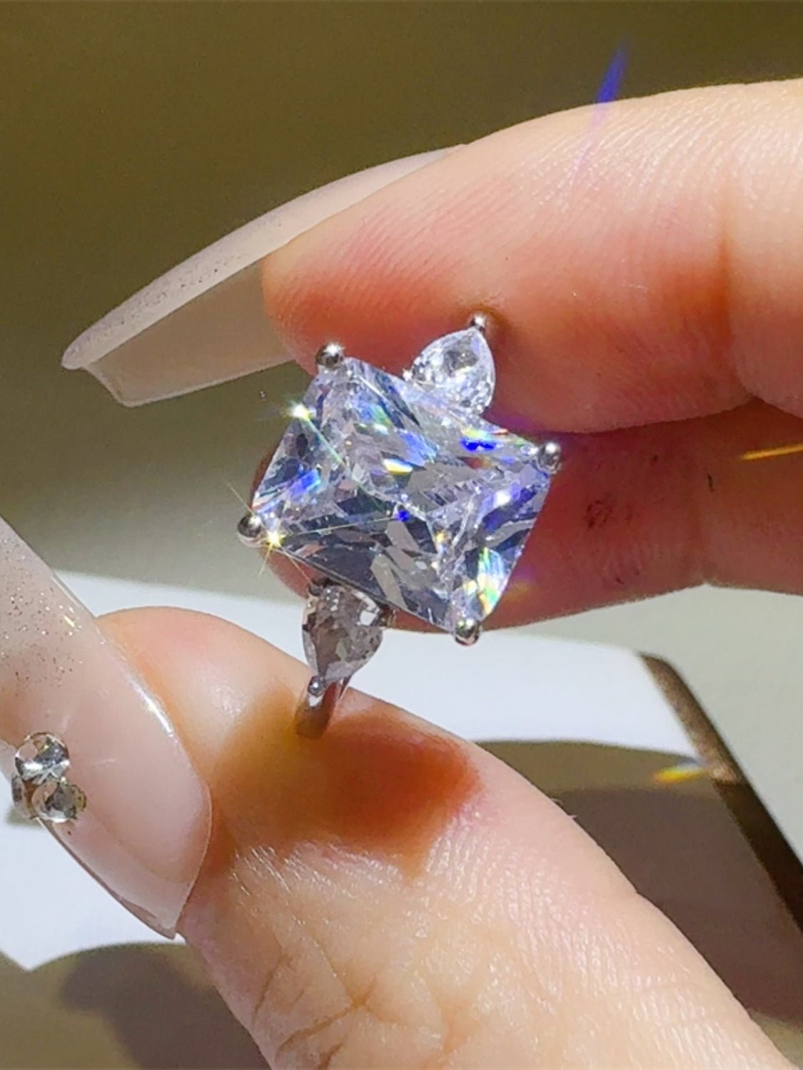 3 Carat Moissanite 925 Sterling Silver Square Shape Ring - -