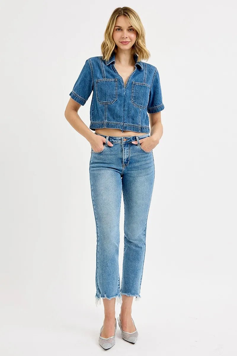 RISEN Full Size High Rise Crop Straight Slim Jeans Plus Size - -