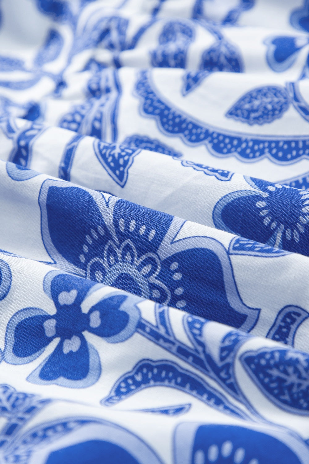 Printed Notched Puff Sleeve Dress - -