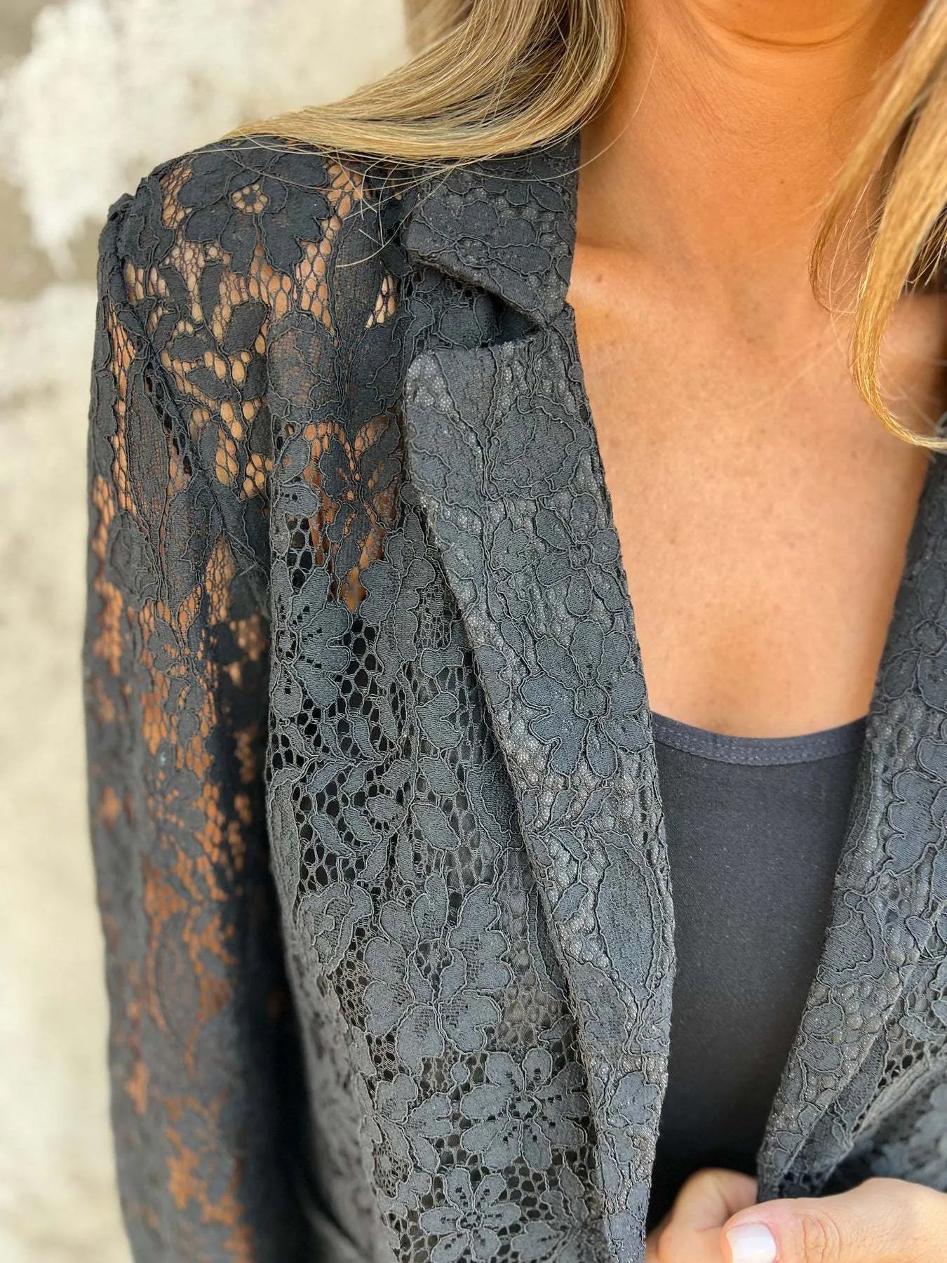 Full Size Lace Open-Front Blazer Plus Size - -